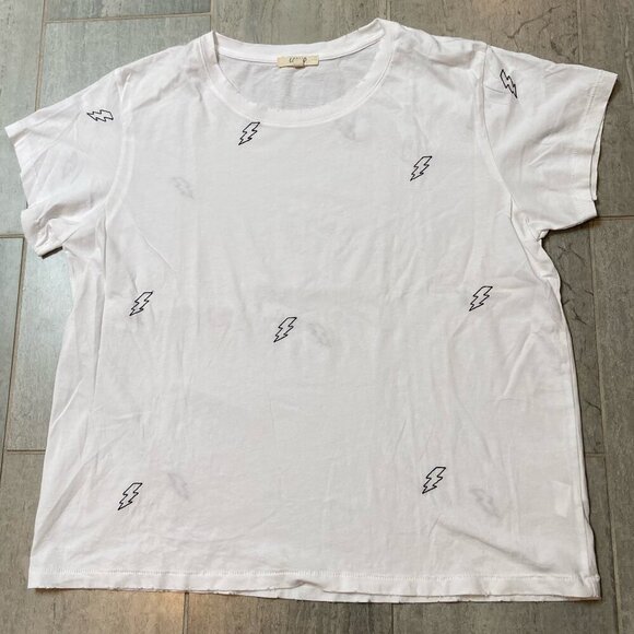 Leallo Raw Edge Cotton Tee Shirt Lightning Bolt Embroidery White Black Size Larg - Picture 1 of 8